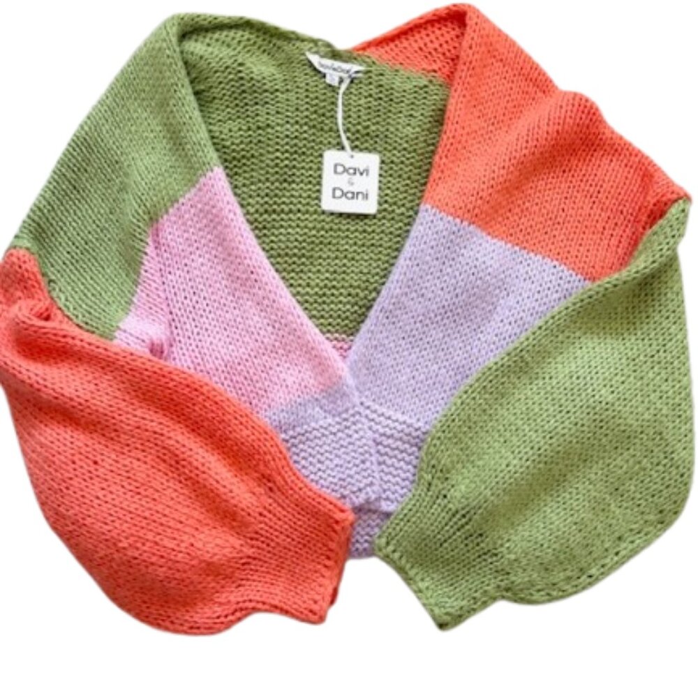 DAVI & DANI Colorblock Cardigan - Green, Pink, Orange